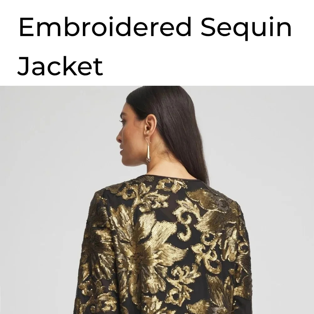Chico's Black and Gold Embroidered Sequin Jacket Size 4 - Picture 4 of 16